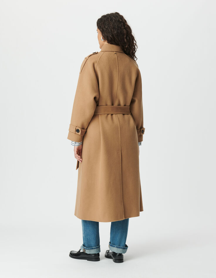 Manteau long camel lainage esprit trench Femme-3