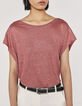 Damen-T-Shirt, Foil-Leinen, kurze Ärmel, hinten geschlitzt-2
