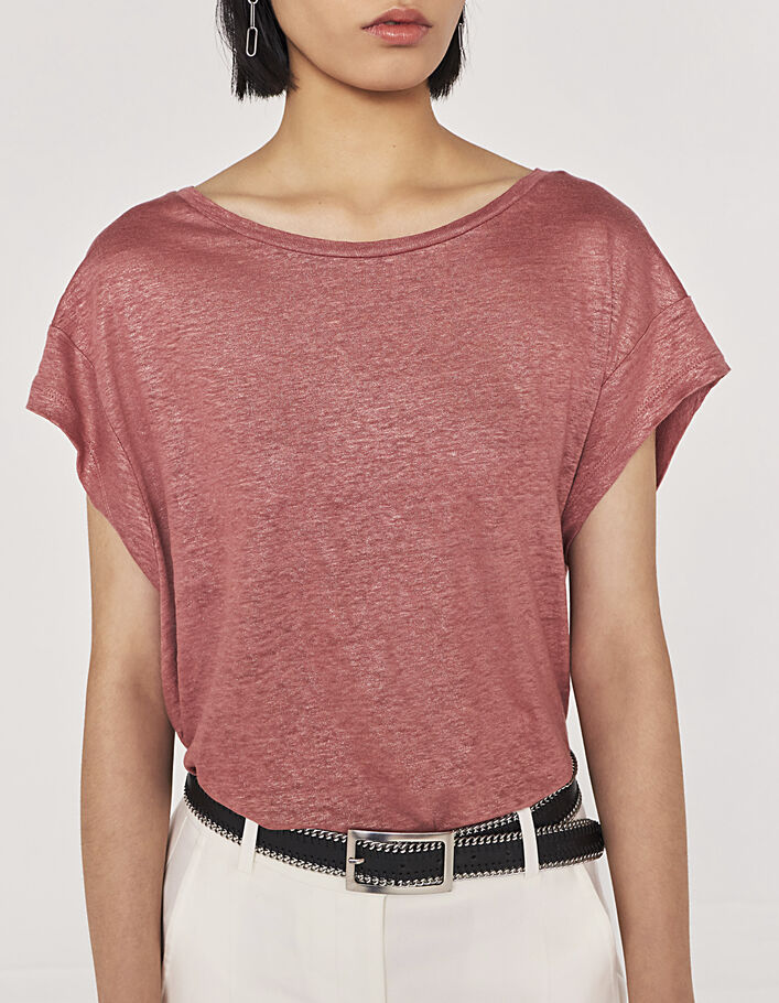 Women’s linen foil short-sleeve T-shirt with slit on back - IKKS
