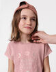 Rosa Mädchen-T-Shirt, Biobaumwolle, Spitze, Stick-2