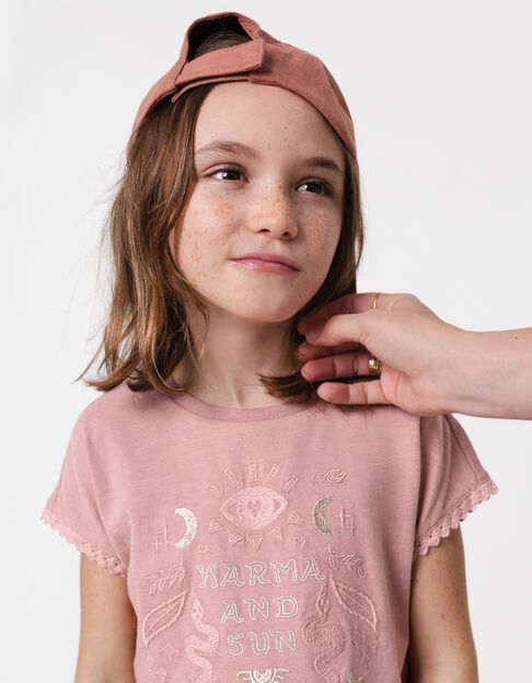 T-shirt rose coton bio dentelle et broderies fille - IKKS