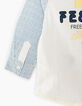 Camisa blanco óptico con mangas de rayas bebé niño -5