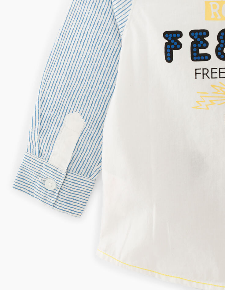 Camisa blanco óptico con mangas de rayas bebé niño -5 Camisa blanco óptico con mangas de rayas bebé niño -5