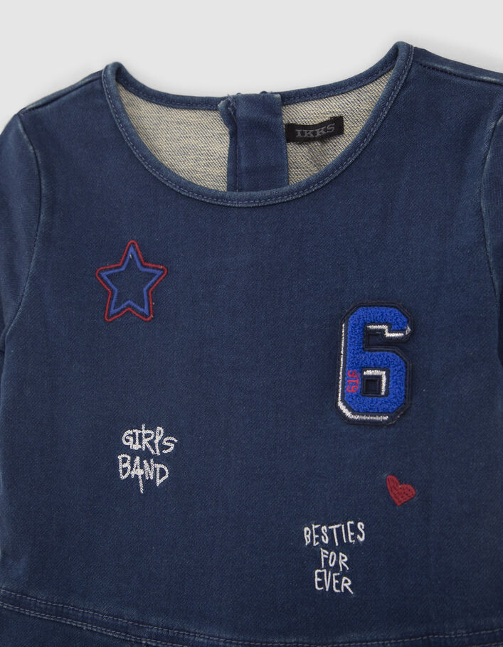 Mädchenskaterkleid aus Jeansstoff mit Stickerei-3