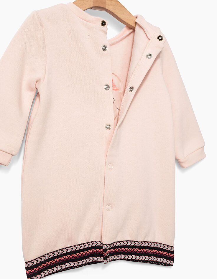 Robe-sweat rose à relief tête de mort bébé fille-5
