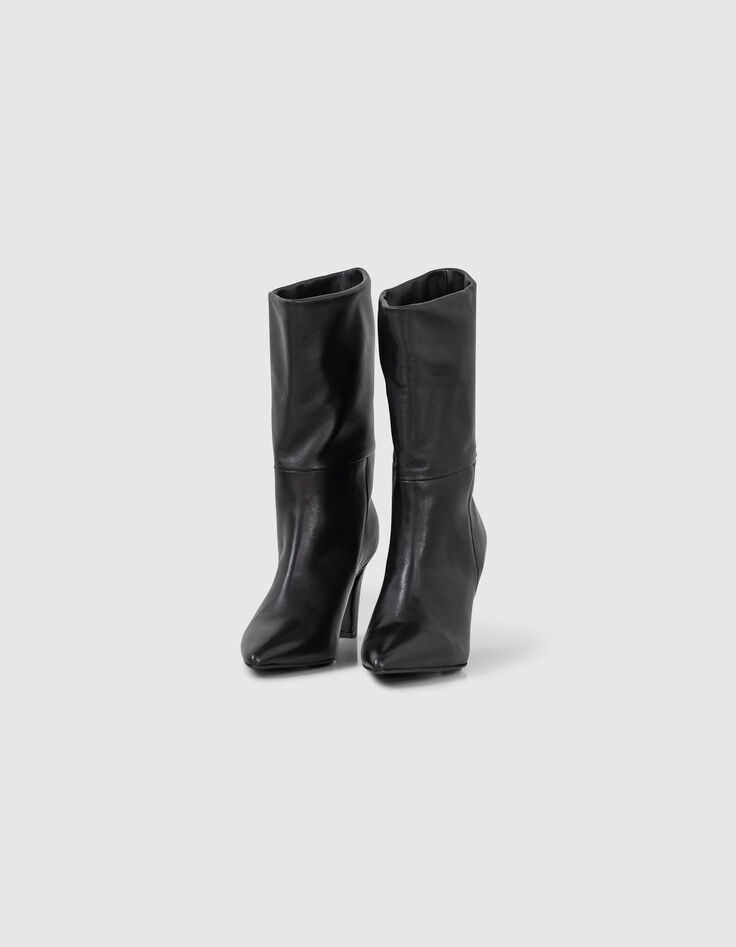 Schwarze Damenlederstiefeletten mit schmalem Absatz-2