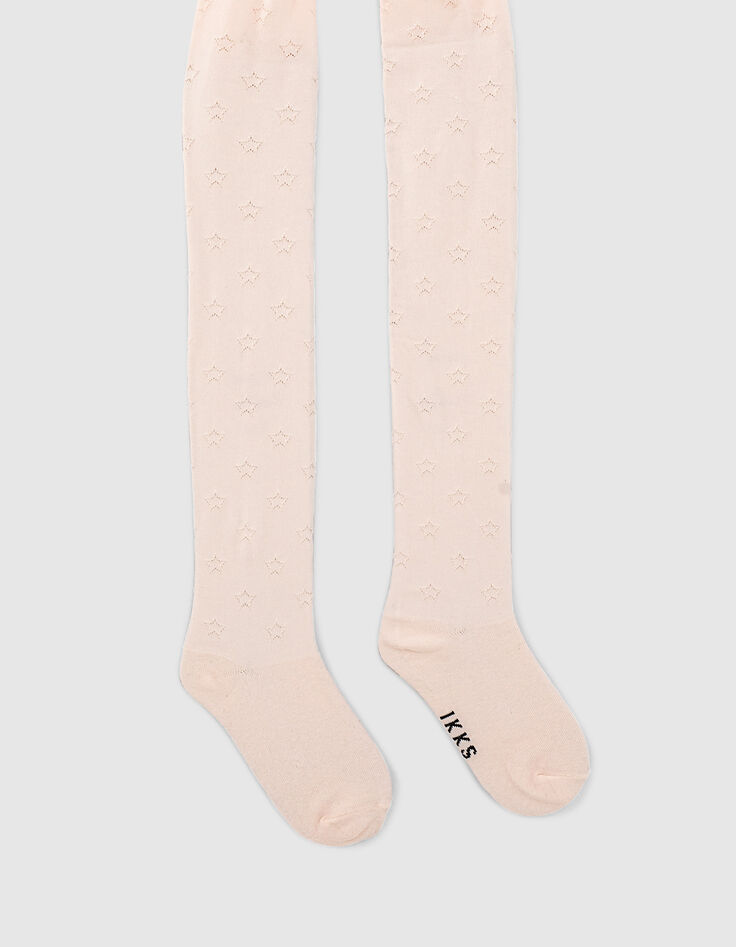 Collants rose pâle en tricot ajouré étoiles fille-1