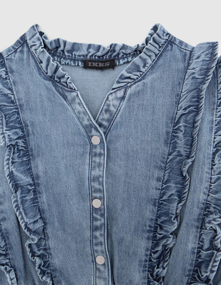 Blaues Mädchenjeanskleid mit Rüschen-5