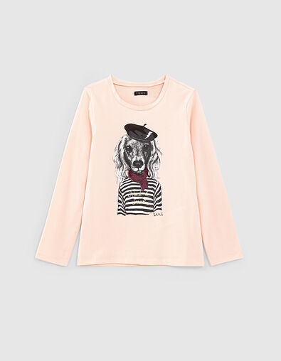 Tee-shirt rose visuel chien-marinière fille - IKKS