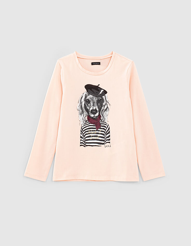 Tee-shirt rose visuel chien-marinière fille-1 Tee-shirt rose visuel chien-marinière fille-1