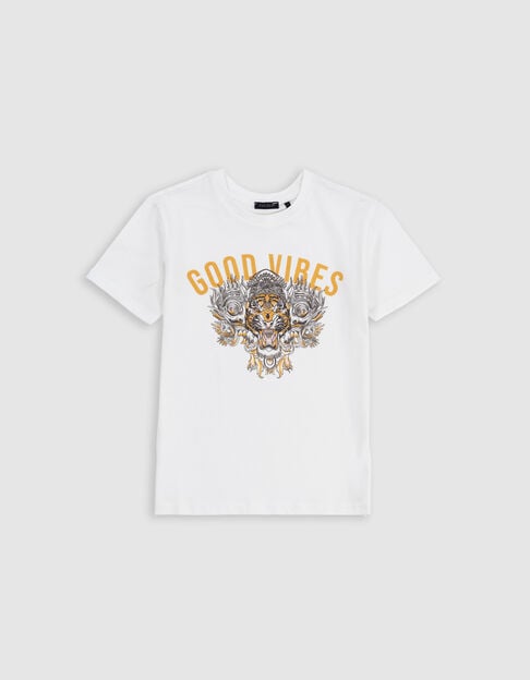 T-shirt blanc imprim&eacute; Good Vibes Gar&ccedil;on - IKKS