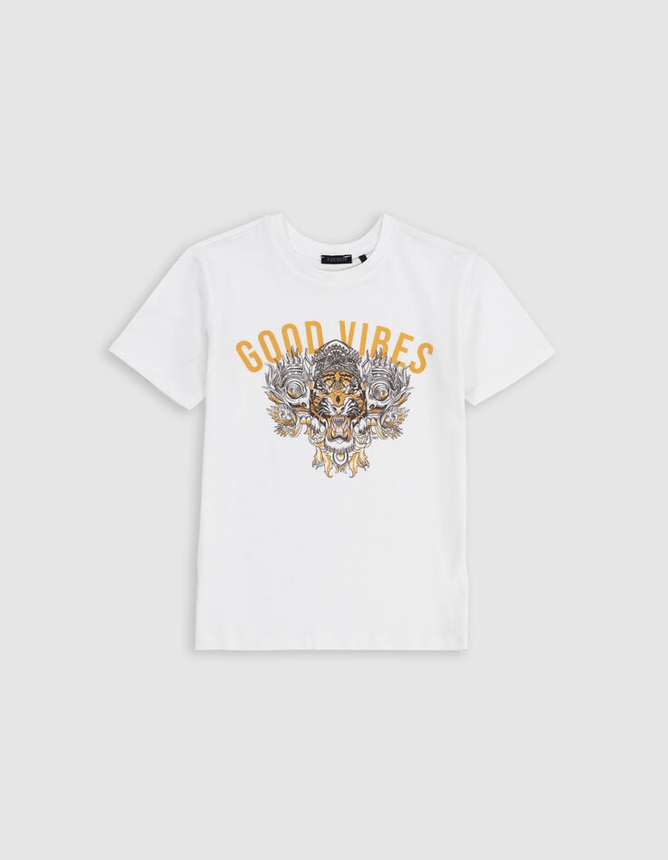 White Good Vibes Print T-shirt for Boys-1