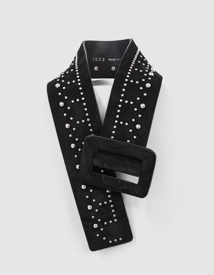 Women’s black suede studded dress belt-4 Women’s black suede studded dress belt-4