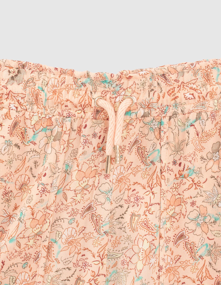 Pfirsichrote M&auml;dchenhose Viskose mit Blumenprint-4