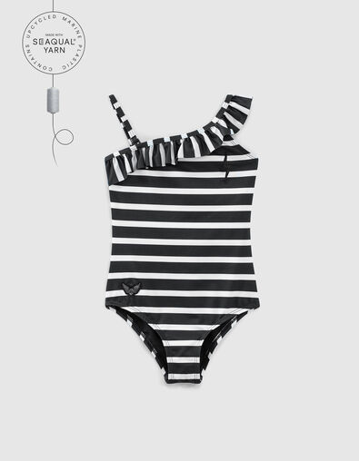 Girls’ black swimsuit with ecru stripes and badges - IKKS