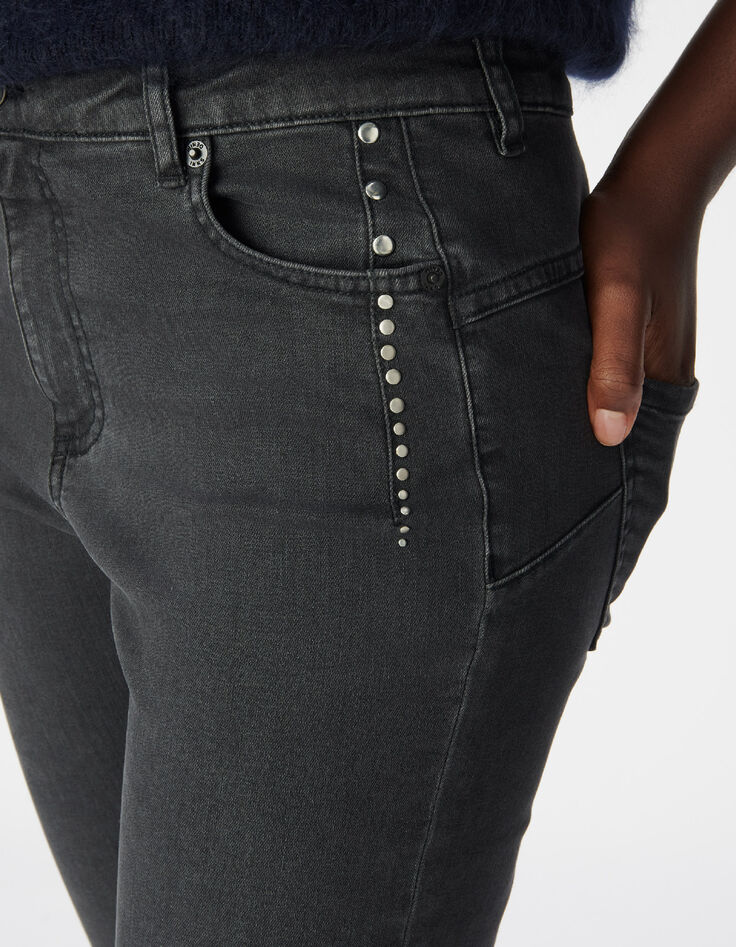 Grijze slim jeans met hoge taille en studdetail Nina Dames-5