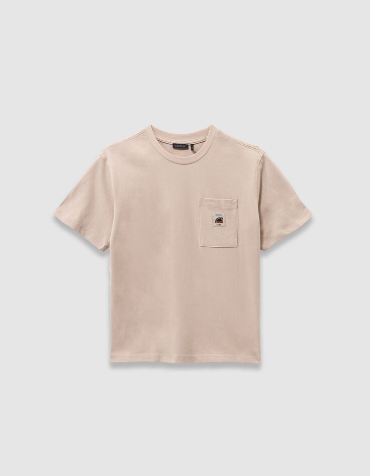 Beige T-shirt biokatoen zak maxi opdruk rug jongens-4 Beige T-shirt biokatoen zak maxi opdruk rug jongens-4