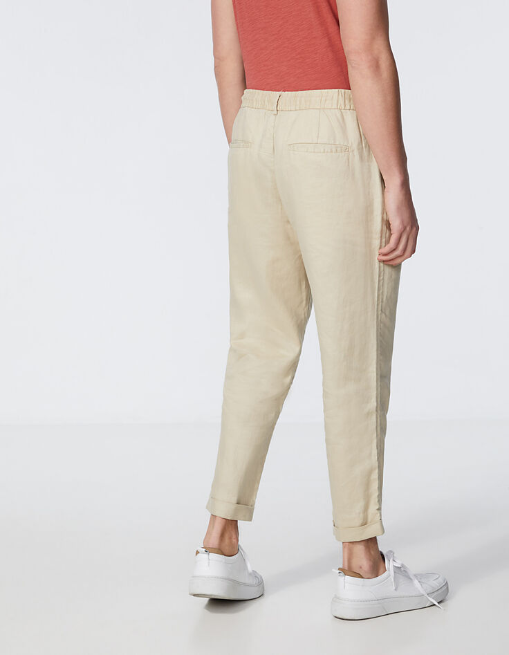 Beige CROPPED chino broek in linnen Heren-3