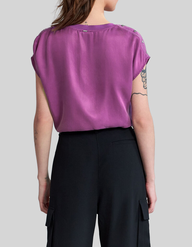 Top violine satiné détails clous aux épaules Femme-3