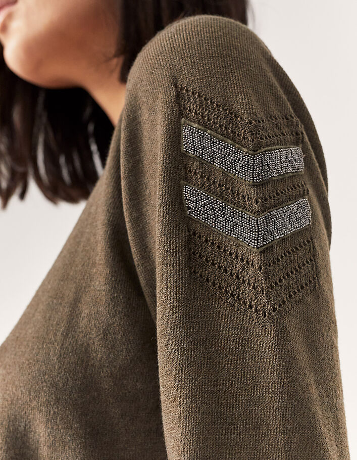 Jersey punto tricot caqui joya estilo militar mujer-4