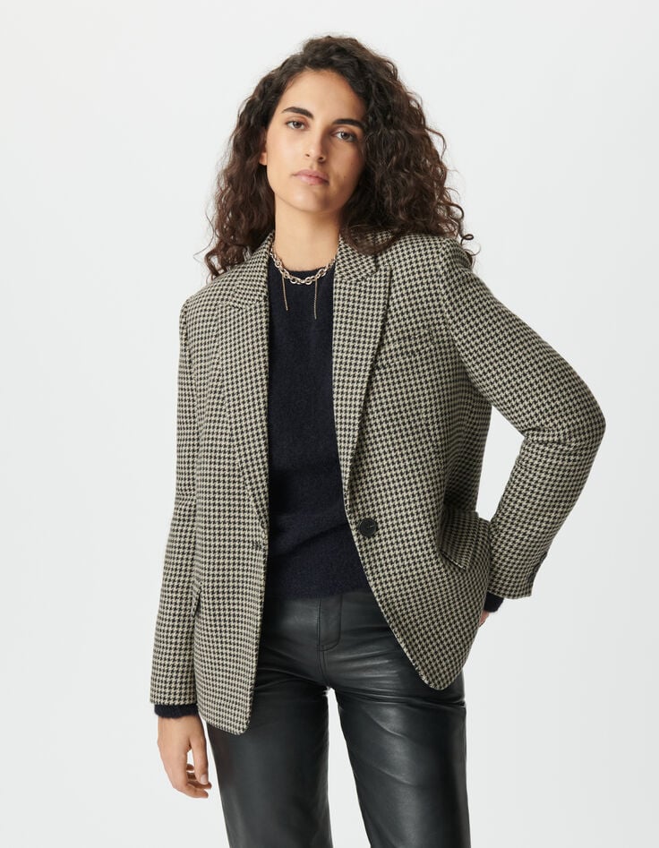 Women’s beige houndstooth suit jacket-2 Women’s beige houndstooth suit jacket-2