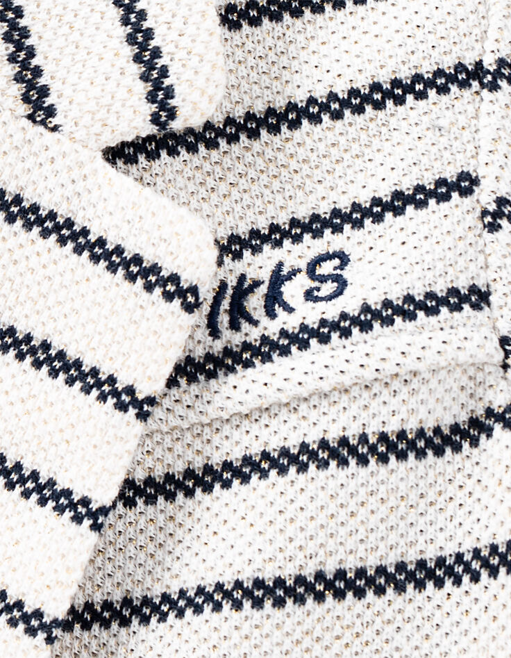 Cardigan-veste blanc cassé rayé navy en maille fille-6