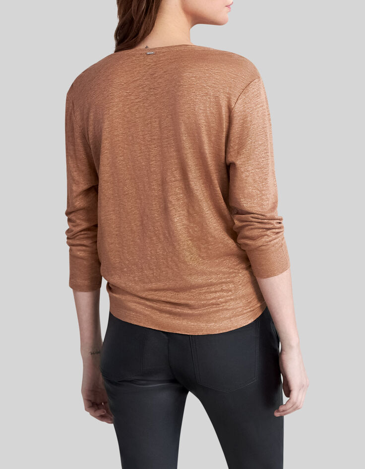 Women’s beige studded foil linen T-shirt-4