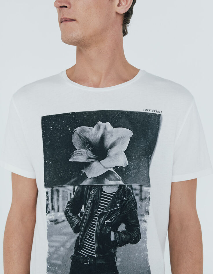 Herren-T-Shirt in Off White, Rocker-Blumen-Motiv, Bio-2