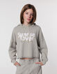Sweat vert cropped à capuche message pailleté fille-9