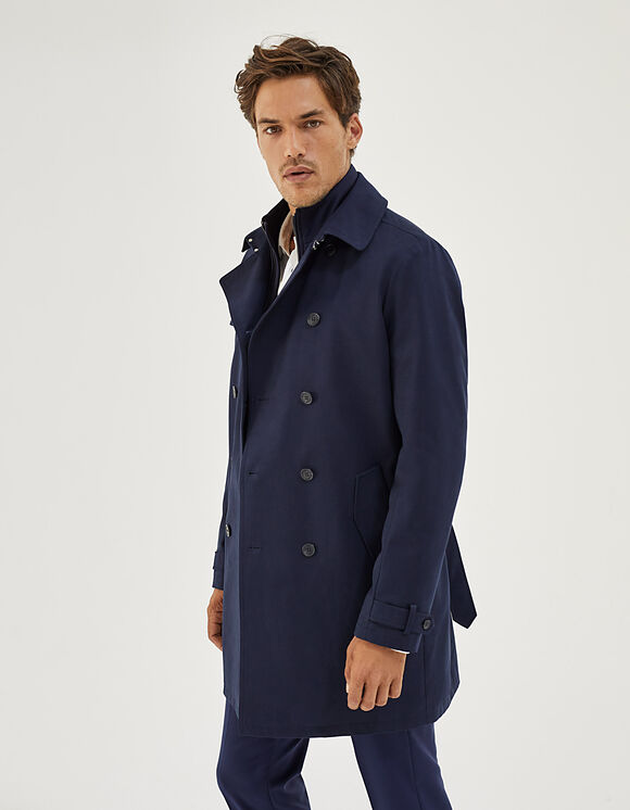Navy Trench Coat With Removable Facing, Navy Trench Coat With Hood