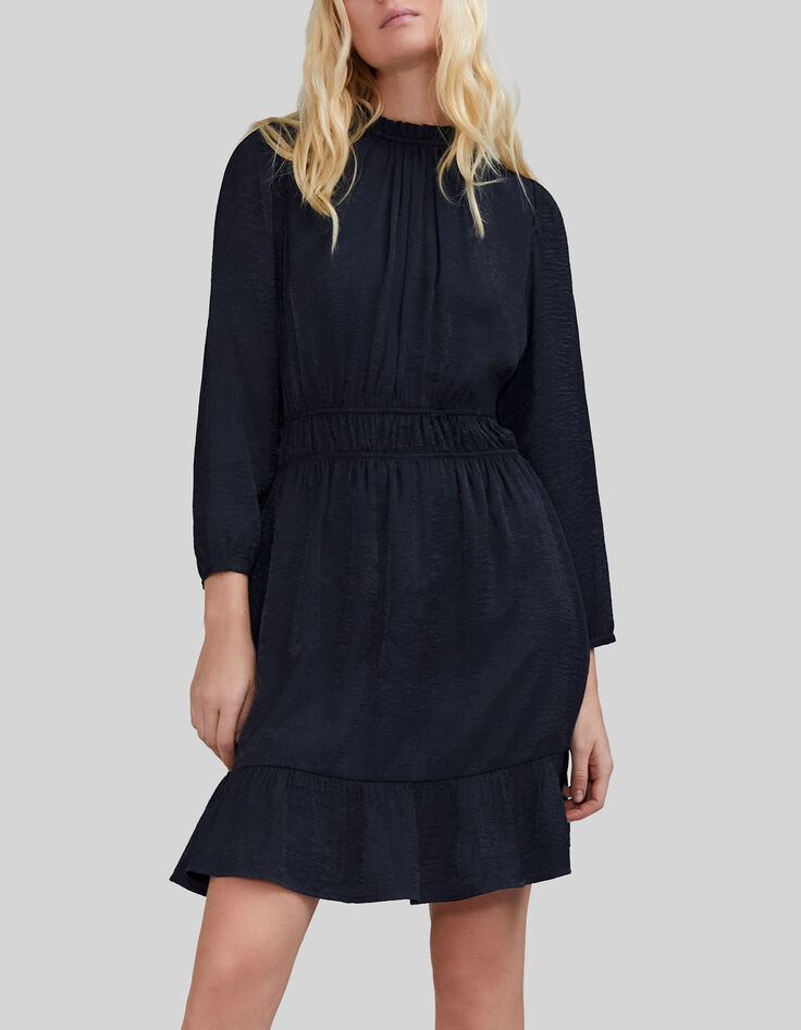 Geüpcyclede marineblauwe jurk met elastische taille Dames-2