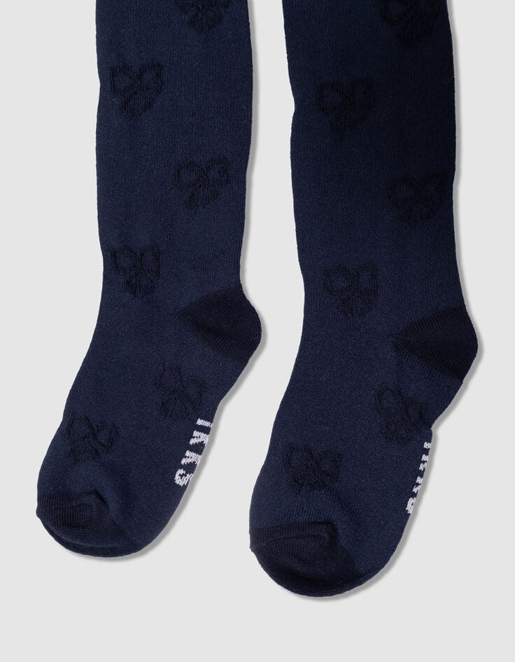 Leotardos azul marino punto jacquard lazos niña-4 Leotardos azul marino punto jacquard lazos niña-4