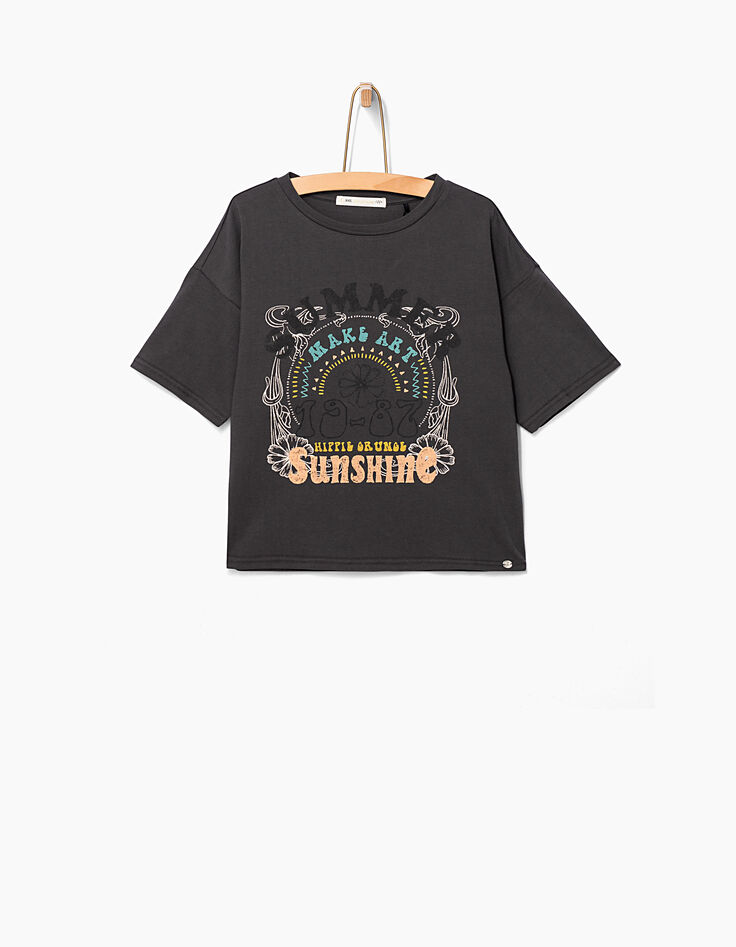 Tee-shirt gris anthracite SUMMER Sunshine fille-2 Tee-shirt gris anthracite SUMMER Sunshine fille-2