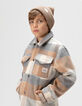 Boys’ beige check woolcloth fur-lined jacket-1
