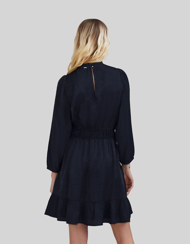 Geüpcyclede marineblauwe jurk met elastische taille Dames-3