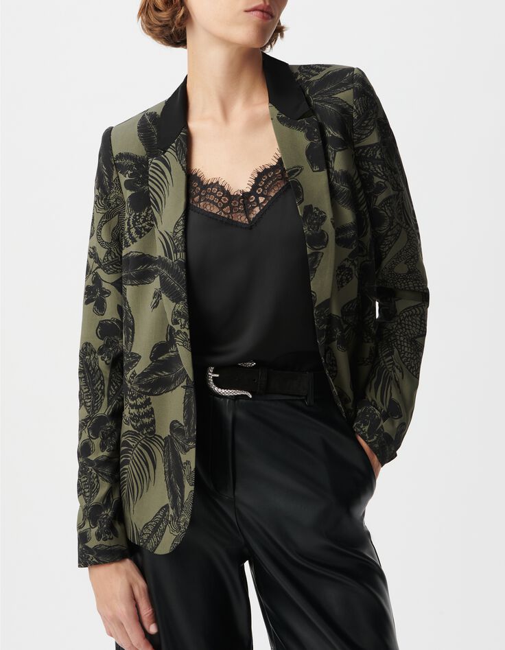 Chaqueta de traje de selva maxi LENZING&trade; ECOVERO&trade; de color caqui para mujer.-2