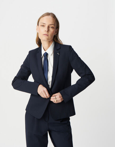 Women&rsquo;s navy Milano knit fitted suit jacket - IKKS