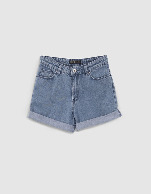 Girls’ blue organic cotton cuffed denim shorts - IKKS