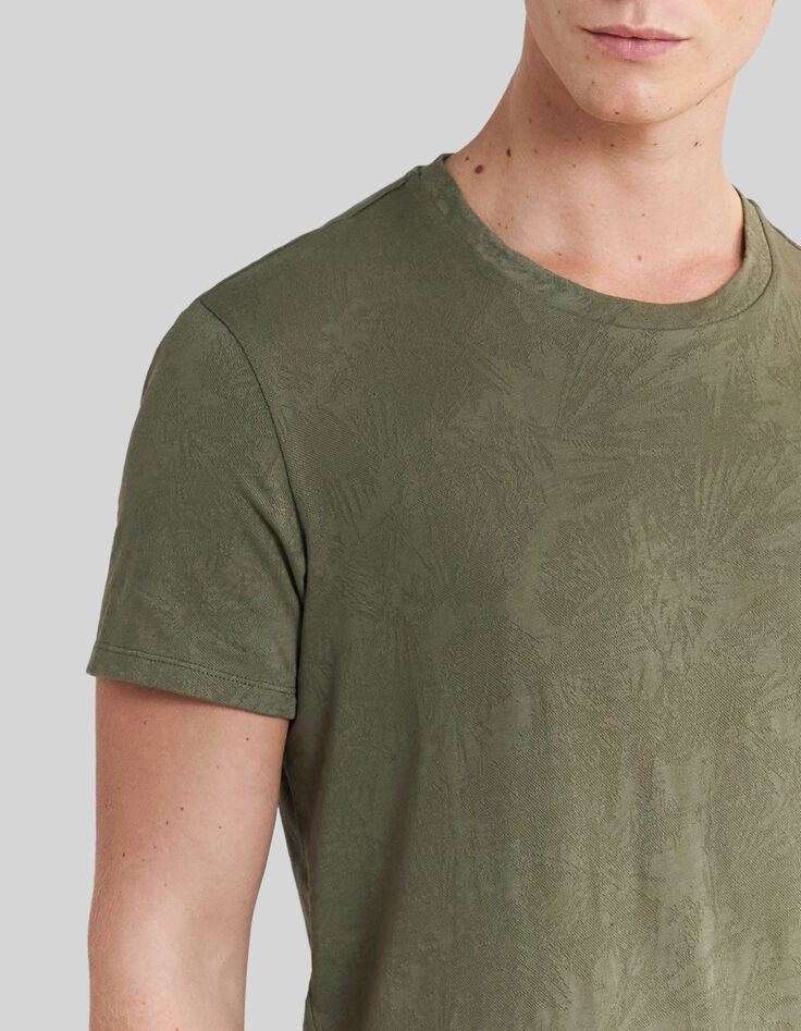 Army Green Herren-T-Shirt mit Palmenjacquard-4