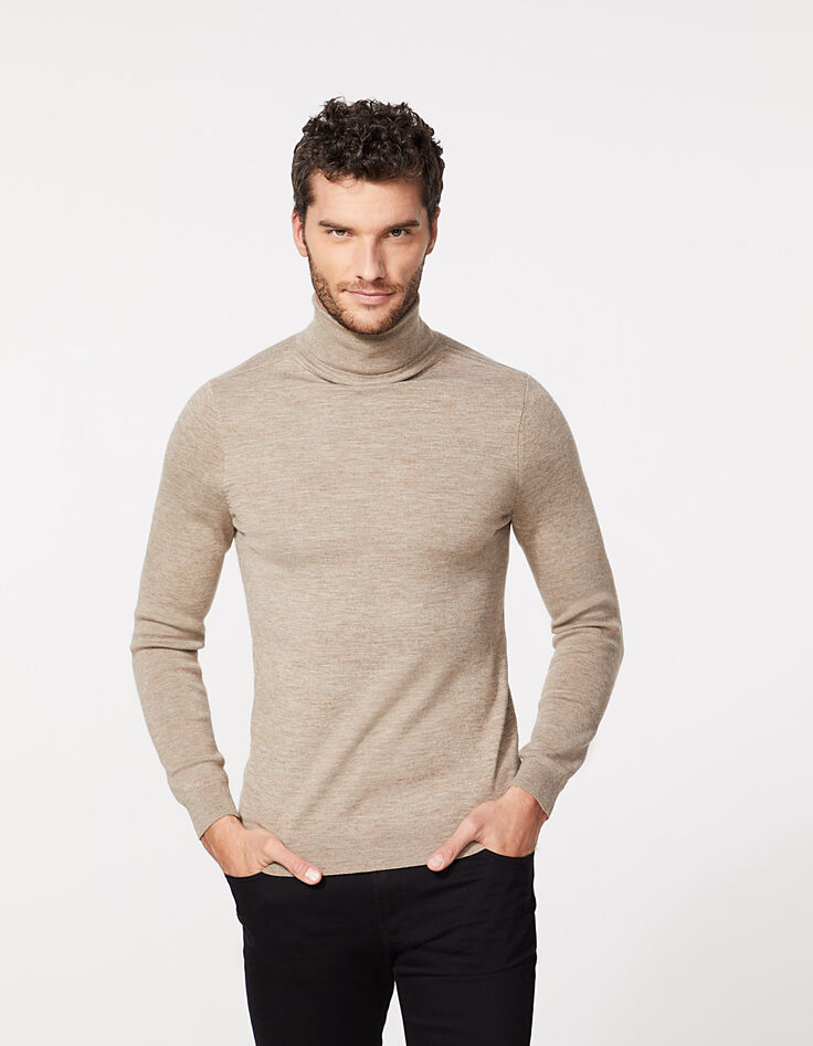 Jersey visón con cuello vuelto de lana mezclada Hombre-2