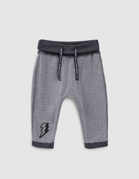 Baby’s grey marl&stripe organic cotton reversible trousers - IKKS