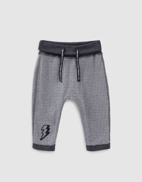 Pantalon réversible gris chiné et rayé coton bio bébé - IKKS