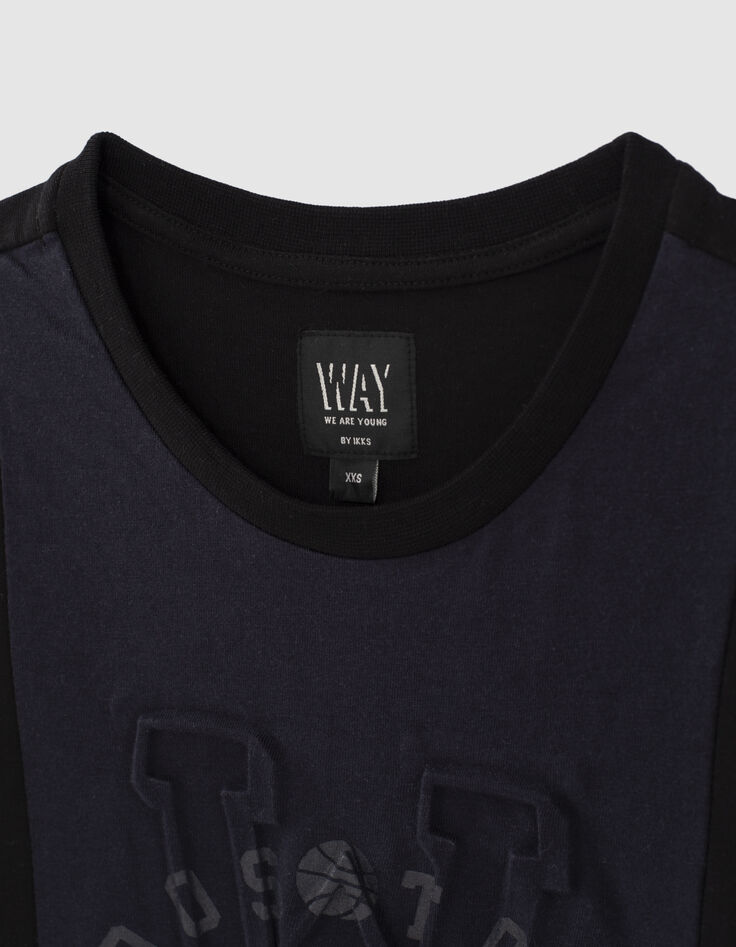 Tweekleurig T-shirt navy reli&euml;f maxi-letter jongens -2