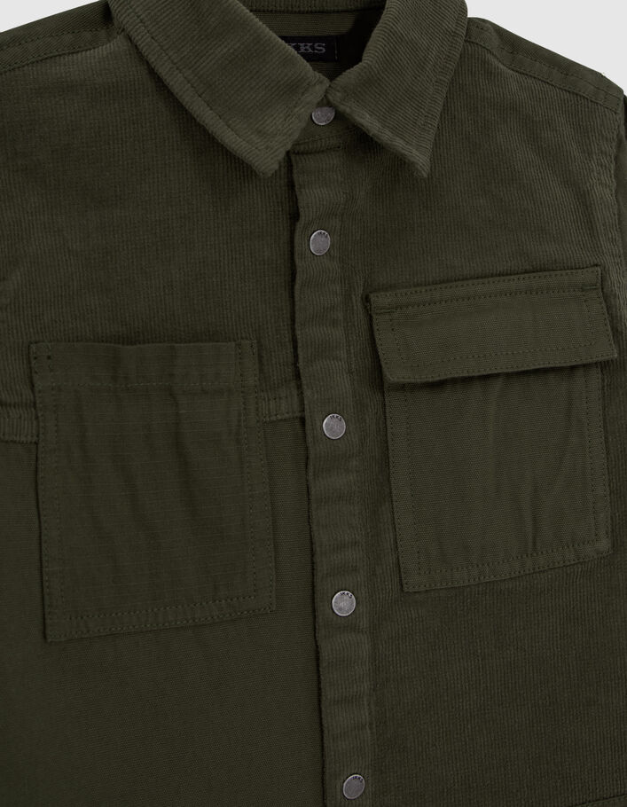 Boys’ khaki corduroy and canvas mixed fabric shirt-5