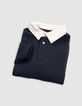 Jongenssweatshirt marine poloshirt in ecru tekst rug-3