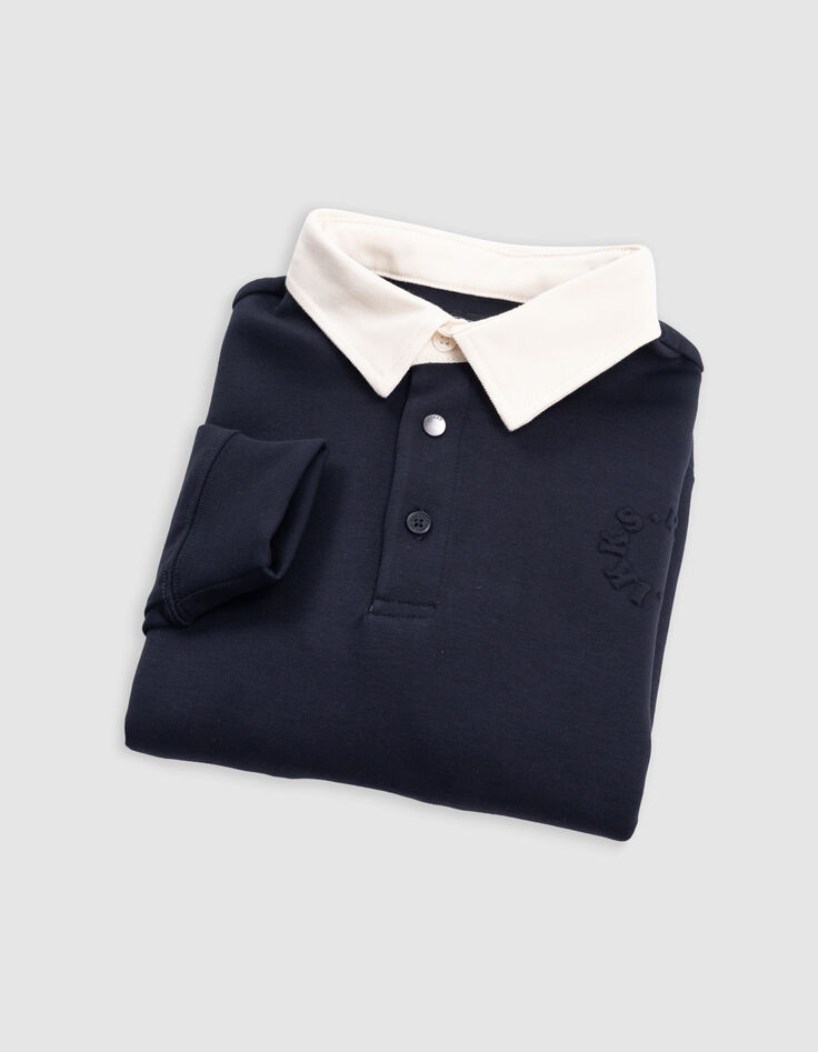 Jongenssweatshirt marine poloshirt in ecru tekst rug-3