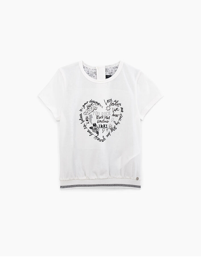 Girls’ off-white mixed fabric T-shirt with printed back - IKKS