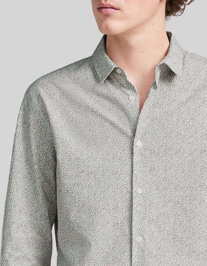 Men’s pistachio organic cotton microleaf motif SLIM shirt - IKKS