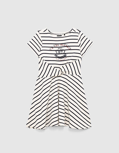 Girls’ ecru dress with navy stripes - IKKS