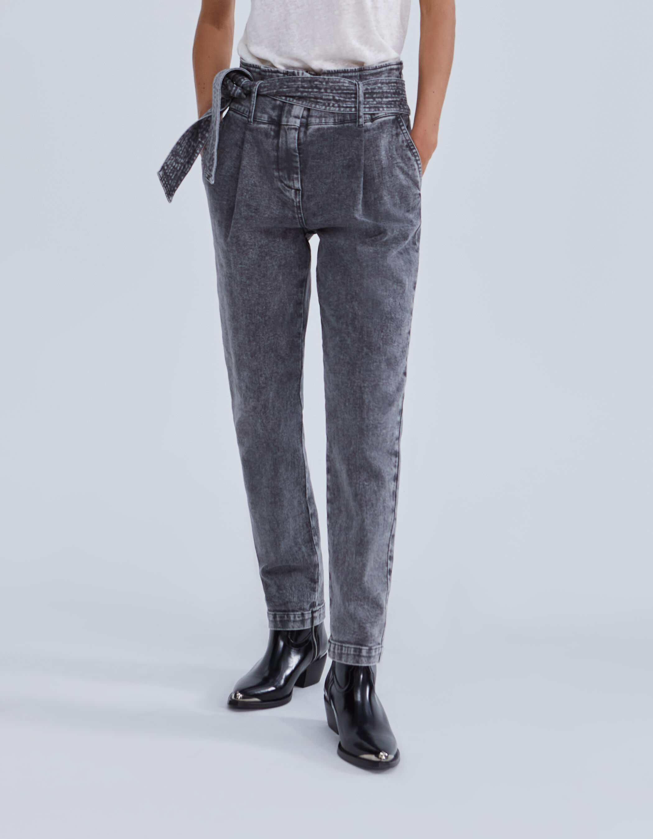 Jean gris 2025 taille haute femme